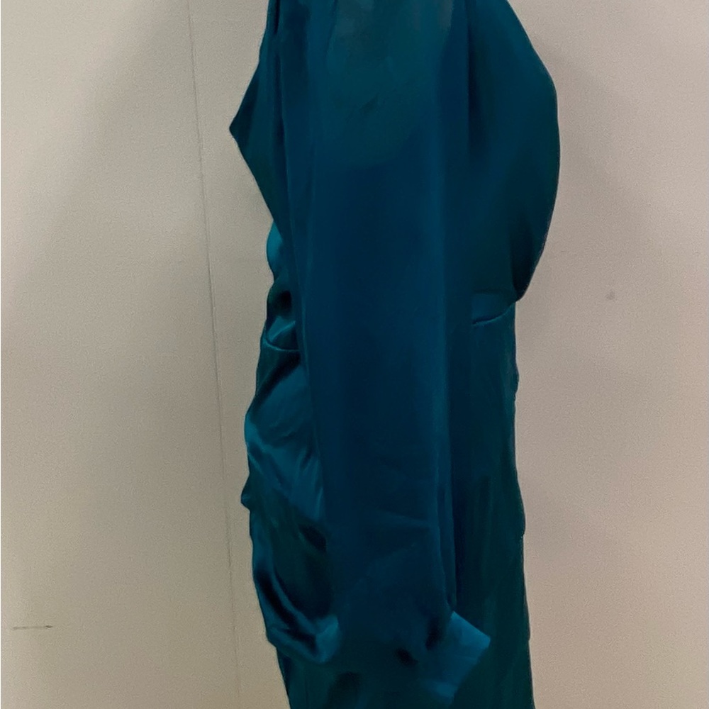 Elegant Teal Wrap Dress - Picture 4 of 7